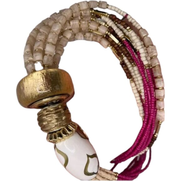 Chico's Multistrand Beaded Necklace With Gold Accents & Pink Rope Detailing - Picture 11 of 11